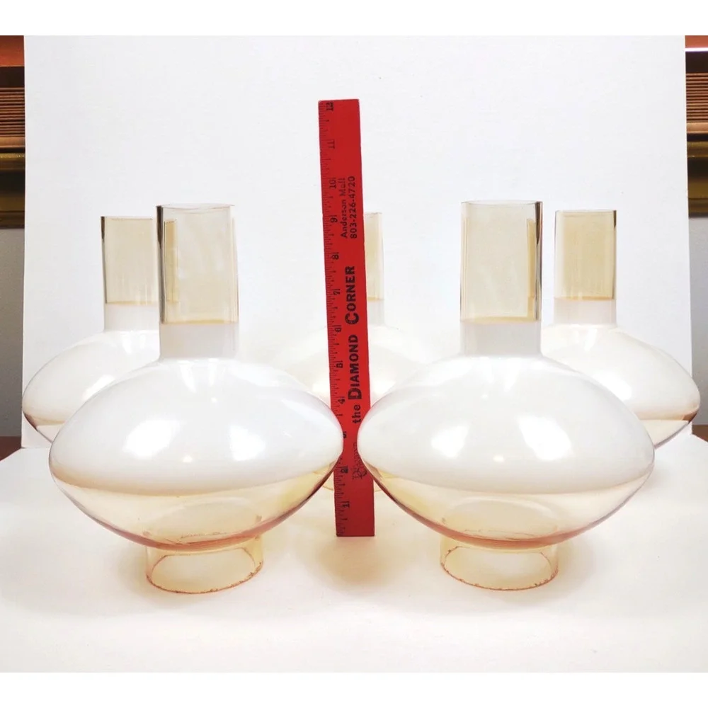 5 Vintage Peach Luster Milk Glass Chimney Globe Lamp Shades Retro Rare 3